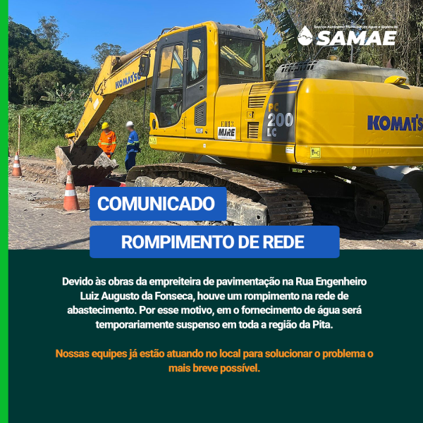 SAMAE COMUNICA CONSERTO EMERGENCIAL NA REDE